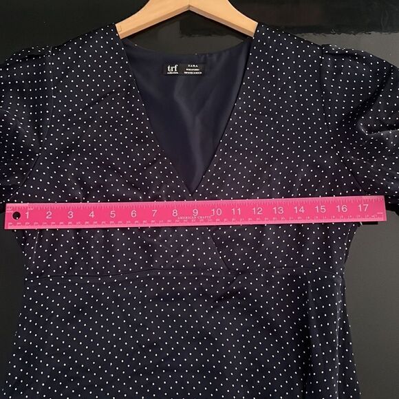 Like New Zara Polk at dots navy blue mini dress M - Picture 7 of 8